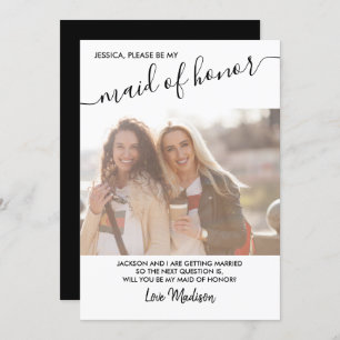 Maid of Honour Black and White Photo Proposal Card