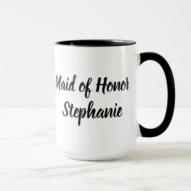 Maid of Honour Black Elegant Script Weddings Mug (Right)