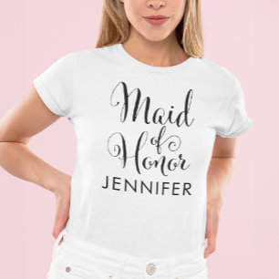 Maid of Honour Black Modern Script Custom Wedding T-Shirt