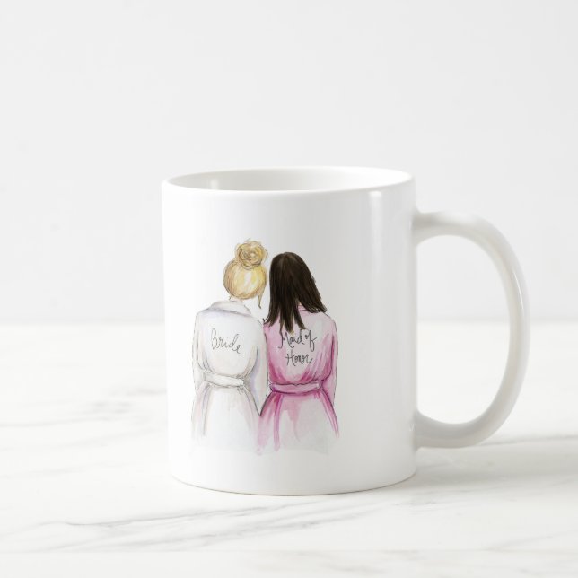 Maid of Honour? Blonde Bun Bride Dk Br Long Maid Coffee Mug (Right)