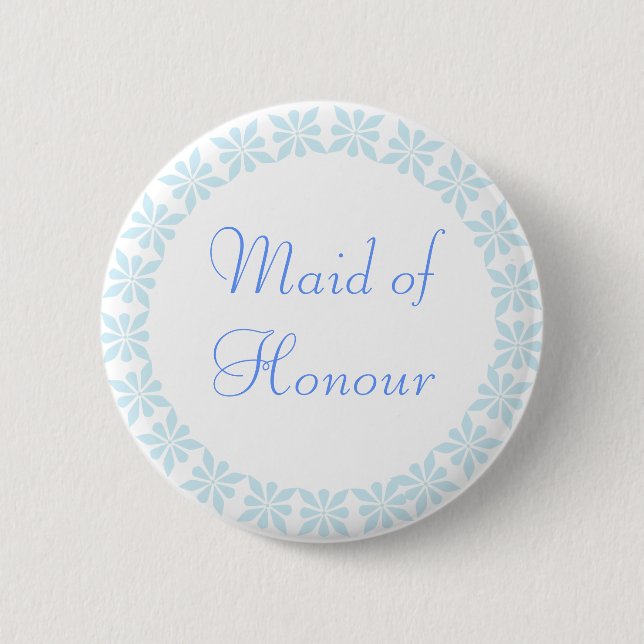 Maid of Honour Blue Flowers I.D. Button (Front)