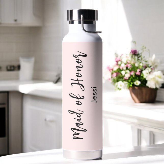 Maid of Honour Blush Pink Bridal Shower Water Bottle (Creator Uploaded)