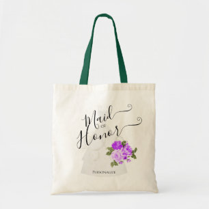 Maid Of Honour - Bridal Party - Purple Flowers Tote Bag