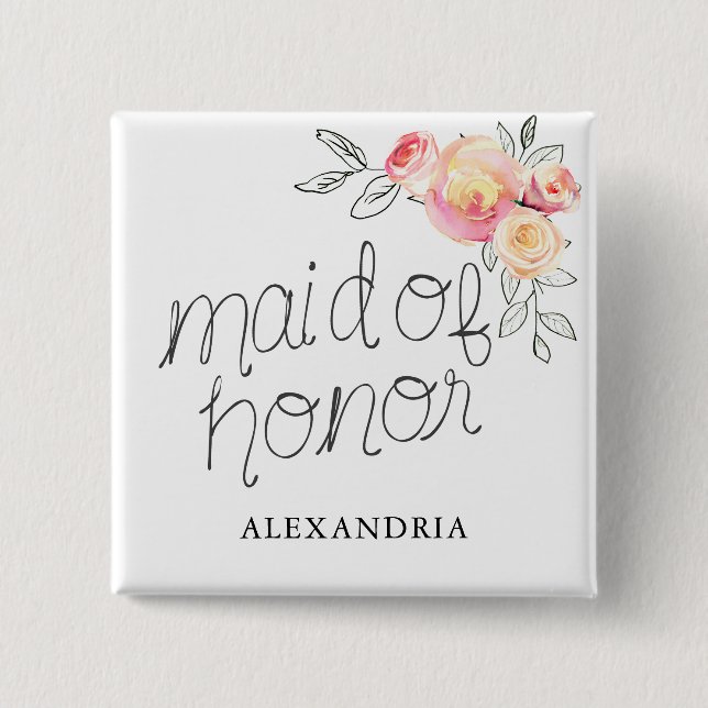Maid of Honour Bridal Shower 15 Cm Square Badge (Front)