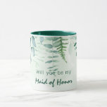 Maid of honour bridesmaid eucalyptus greenery mug<br><div class="desc">A green,  white watercolored background. Decorated with eucalyptus greenery foliage and woodland fern. With the text: Will you be my Bridesmaid or Maid of honour.</div>