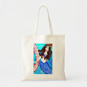 Maid of honour brunette blue-tail mermaid tote bag
