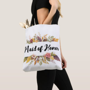 Maid of Honour Burgundy Floral Autumn Fall Wedding Tote Bag