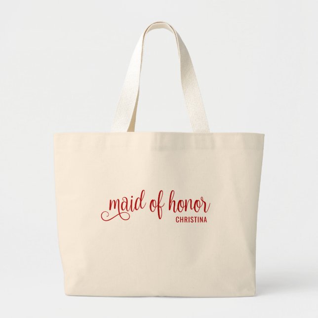 Maid of Honour Calligraphy Red Bach  Large Tote Bag (Front)
