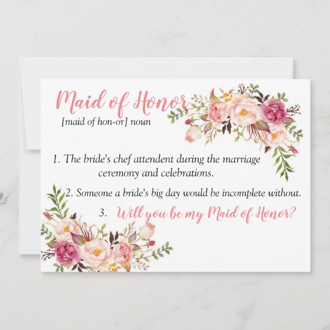 Maid of Honour Card (Front)