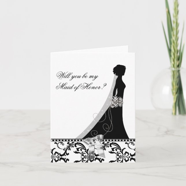 Maid of Honour Cards with Damask Bridal Veil Bow (Front)