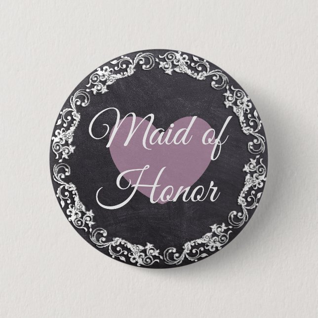 Maid of Honour Chalkboard Style Bachelorette Party 6 Cm Round Badge (Front)