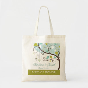 Maid of honour chic green & blue love birds favour tote bag