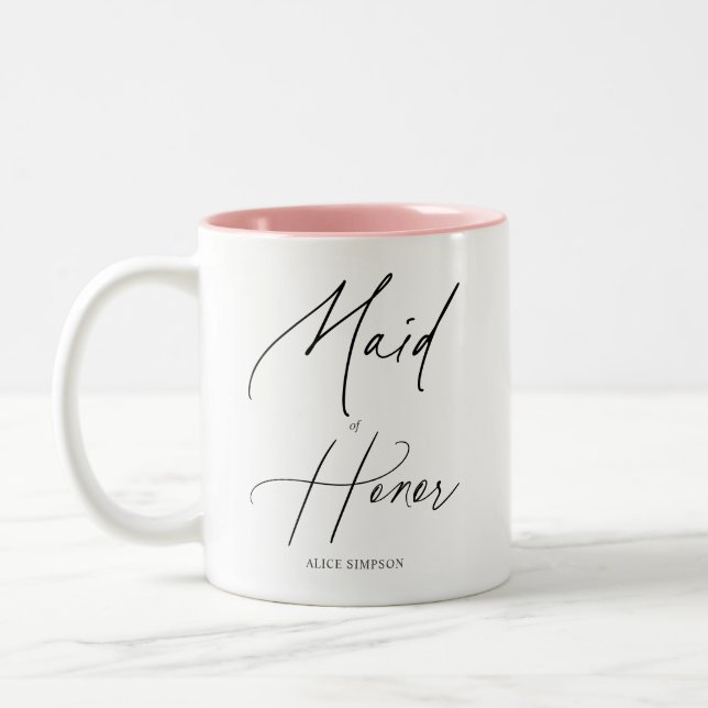 Maid Of Honour Chic Script Two-Tone Coffee Mug (Left)