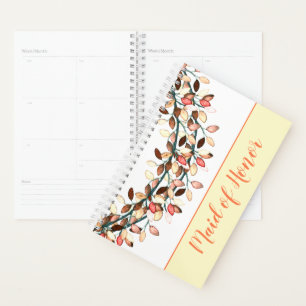 Maid of Honour  Coral Name Leafy Branch Custom Planner