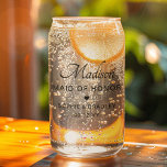 Maid Of Honour Custom Personalised Wedding Party Can Glass<br><div class="desc">Maid Of Honour Custom Personalised Name Wedding Party Can Glass features your Maid of Honour's name with the bridal couple's names and wedding date accented with a small love heart. Custom made for your bridesmaids. Makes a fabulous bridesmaid gift or wedding favour. Designed by ©2024 Evco Studio www.zazzle.com/store/evcostudio</div>