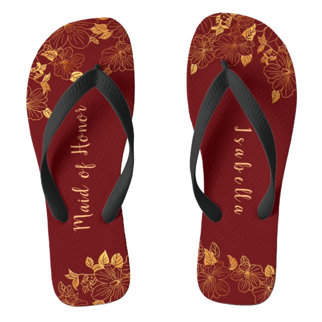 Maid of Honour Dark Burgundy & Gold Foliage  Thongs (Footbed)