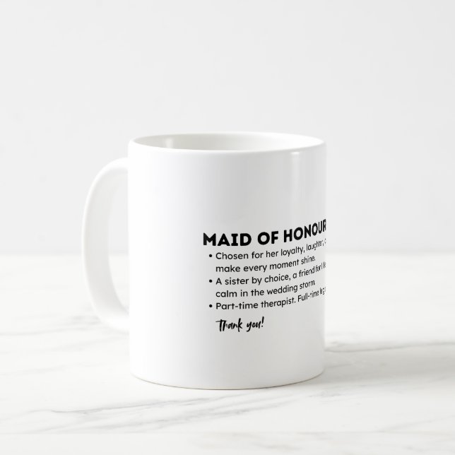 Maid of Honour Definition Card – Funny & Heartfelt Coffee Mug (Front Left)