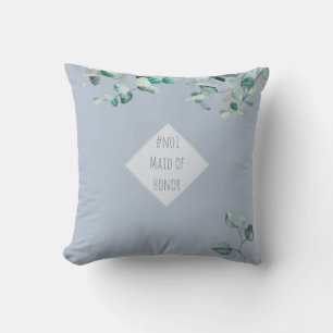 Maid of Honour Dusty Blue Eucalyptus Personalised Cushion