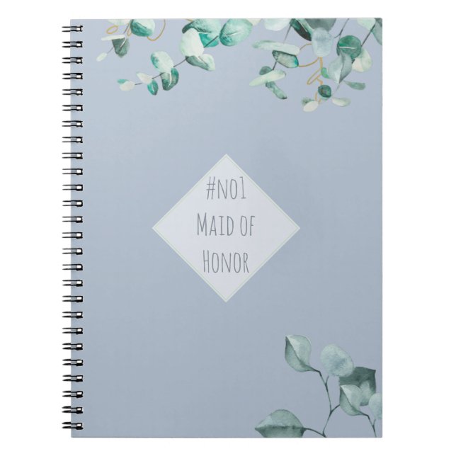 Maid of Honour Dusty Blue Eucalyptus Personalised Notebook (Front)