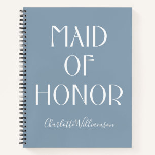 Maid of Honour Dusty Blue Typography Name Wedding Notebook