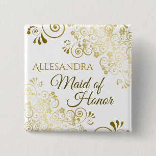Maid of Honour Elegant Gold Lace Wedding Name Tag 15 Cm Square Badge