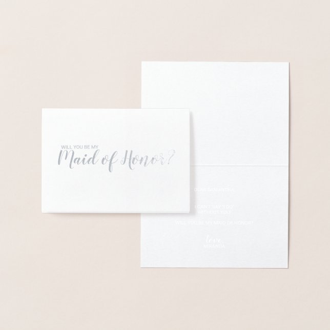 Maid of Honour Elegant Silver Foil Card (Display)