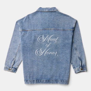 Maid Of Honour Elegant White Script Typography Denim Jacket