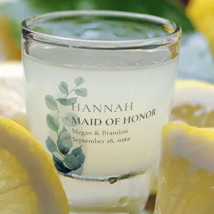 Maid of Honour Eucalyptus Greenery Wedding Custom Shot Glass