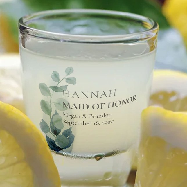 Maid of Honour Eucalyptus Greenery Wedding Custom Shot Glass (Creator Uploaded)