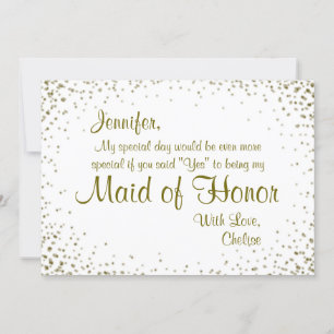 Maid of Honour   Gold Confetti Invitation