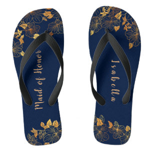 Maid of Honour Gold Foliage Navy Blue Thongs