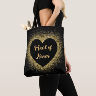 Maid of Honour Gold Glitter Elegant Script Wedding Tote Bag