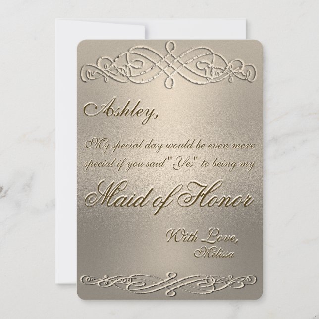 Maid of Honour | Gold Shimmer Invitation (Front)