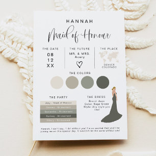 Maid of Honour Info Card, Bridal Party Proposal Invitation