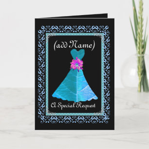 MAID OF HONOUR Invitation - BLUE Gown Lace Trim