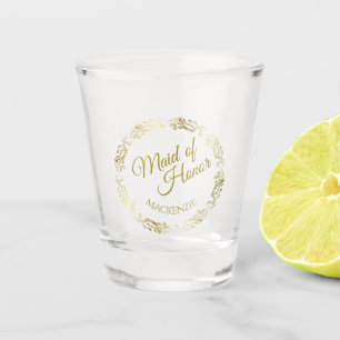 Maid of Honour Lacy Gold Border Wedding Favour Shot Glass