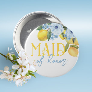 Maid of Honour Lemon Bridal Shower Pin on Button