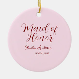 Maid of honour mauve name date pink pastel brides ceramic ornament
