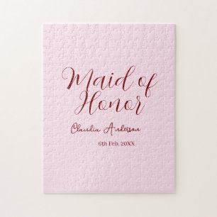 Maid of honour mauve name date pink pastel brides jigsaw puzzle