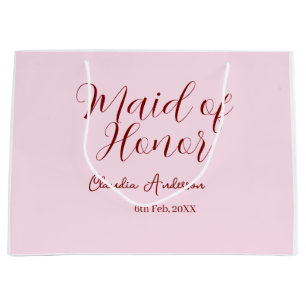 Maid of honour mauve name date pink pastel brides large gift bag