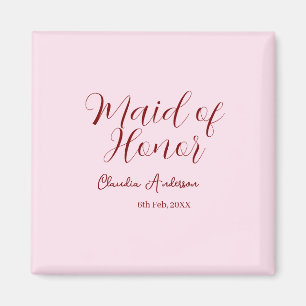 Maid of honour mauve name date pink pastel brides magnet