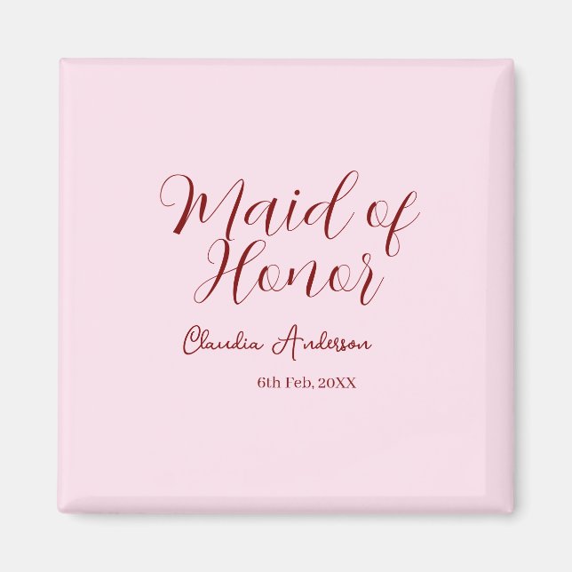 Maid of honour mauve name date pink pastel brides magnet (Front)