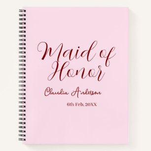 Maid of honour mauve name date pink pastel brides notebook