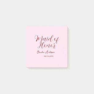 Maid of honour mauve name date pink pastel brides post-it notes