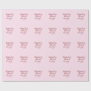 Maid of honour mauve name date pink pastel brides wrapping paper