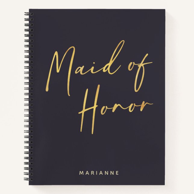 Maid of Honour Minimalist Gold Navy Personalised Notebook (Front)