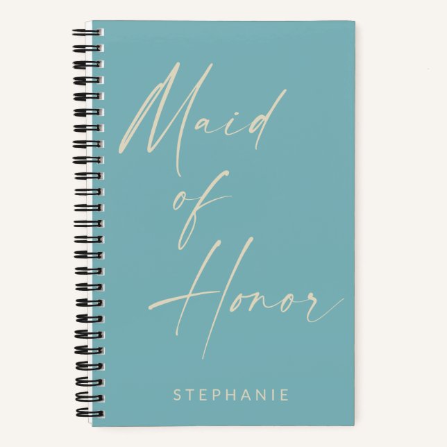 Maid of Honour Minimalist Teal Blue Personalised Notebook (Front)