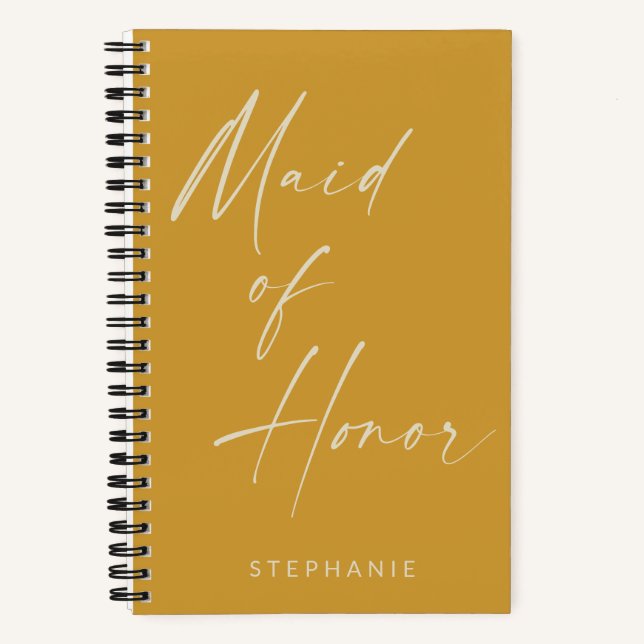 Maid of Honour Minimalist Yellow Personalised   Notebook (Front)