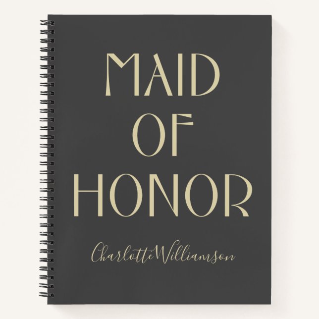 Maid of Honour Modern Black Typography Name Weddin Notebook (Front)