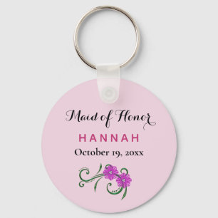 Maid of Honour Modern Typography Pink Wedding Key Ring